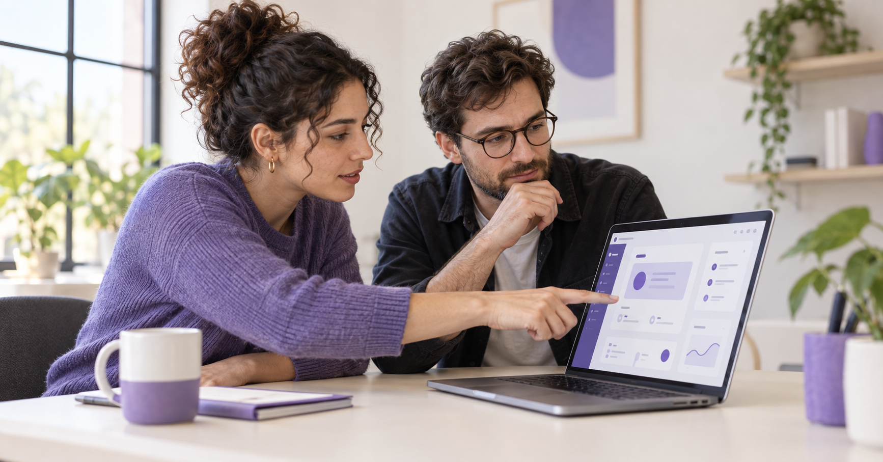 Two makers reviewing a product interface together; illustrative image